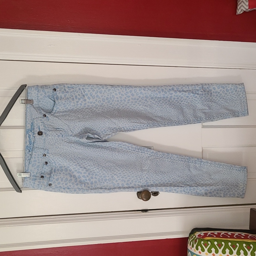 Request Jeans, Light Blue Animal Print Jeans, Low Rise